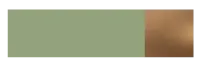 "Sage green with brushed brass" colour palette swatch in sage green and warm bronze.