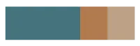 "Layered blue bathroom tones" colour palette swatch in deep teal, warm tan, and beige.
