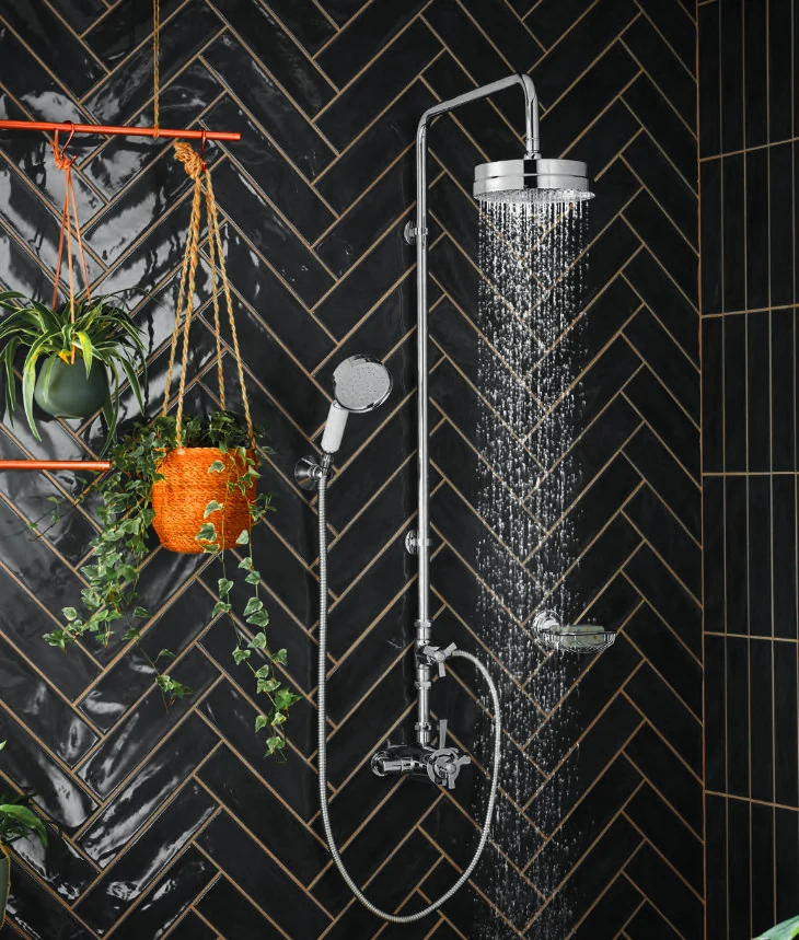 White Bathroom with Grey Tiles