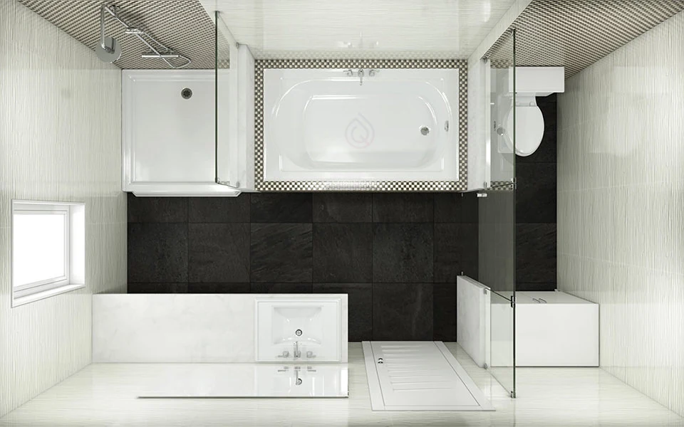 Rectangle Bathroom Layout with Shower Enclosure and Bath Tub