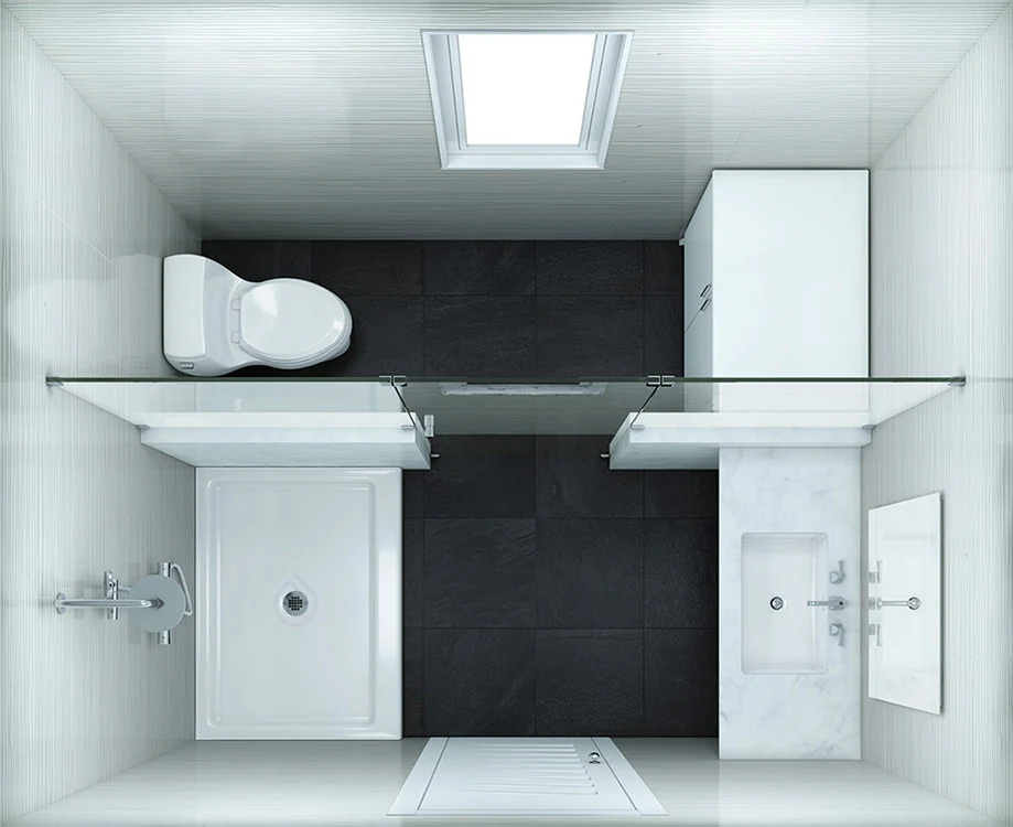 Square Bathroom Layout with Walk in Shower Enclosure and Bathtub