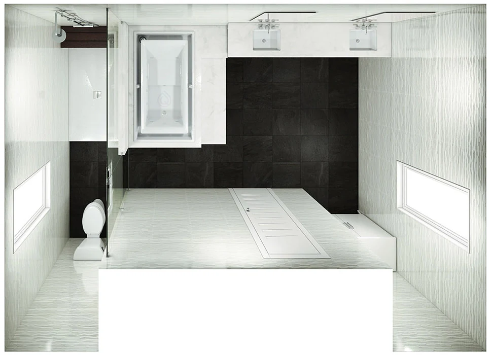 Large Bathroom Floor Plan with Enclosure Toilet bathtub and bathroom sink