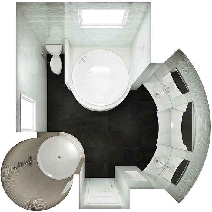 Bathroom Layout with Rounded Walls