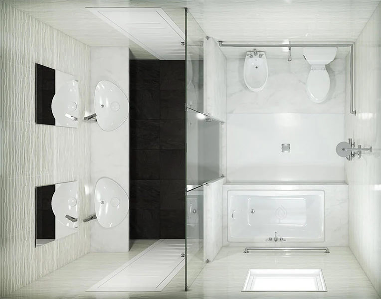 Large Bathroom Layout with Two Bathroom Sinks