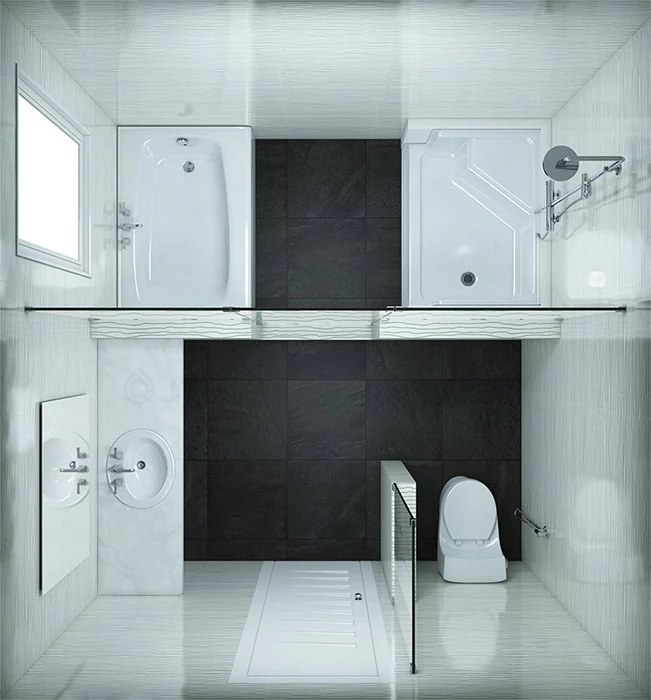 Square Small Bathroom Layout with Bathtub and Shower Area