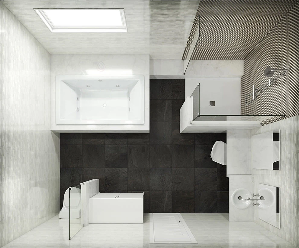 Large Bathroom Layout With Large Shower Enclosure and Large Bath