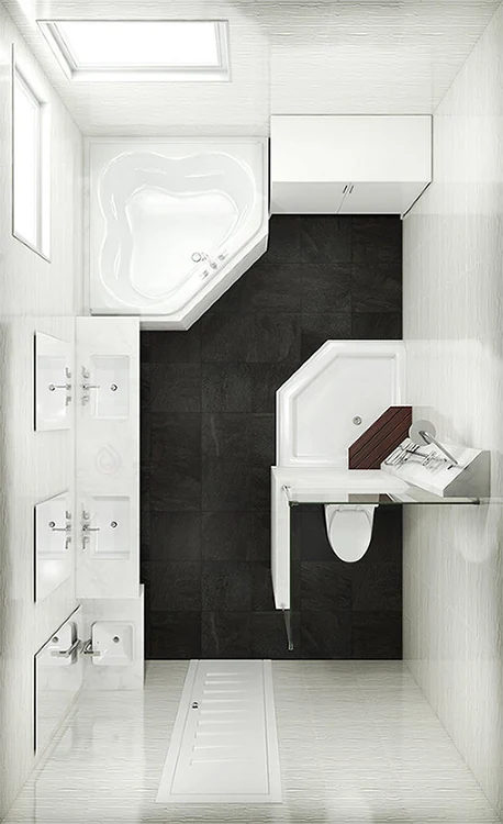 Rectangle Bathroom Layout with Corner Bath