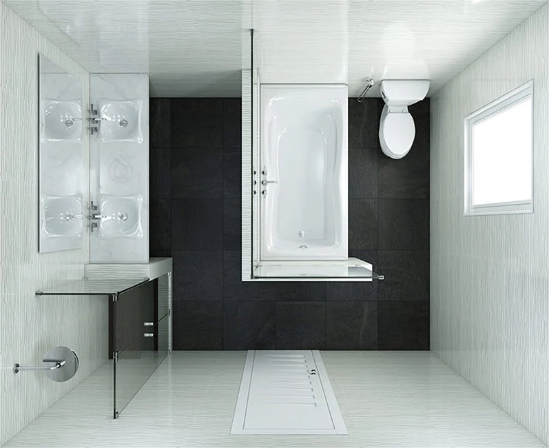 Square Bathroom Layout with Shower Enclosure and Bathtub