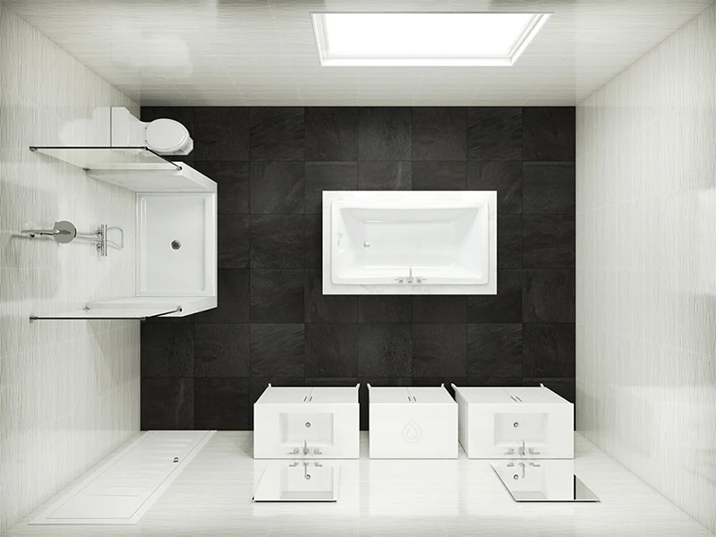 Medium Size Bathroom Layout with Bath in the center