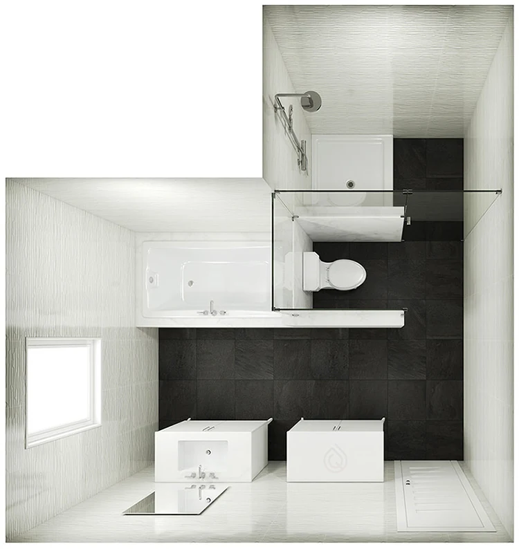 L Shape Bathroom Layout with Bath and Shower Enclosure