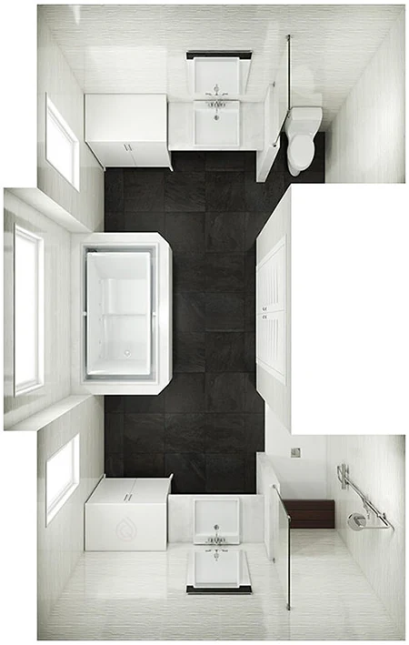 U Shape Bathroom Layout with Large Bath in the Center