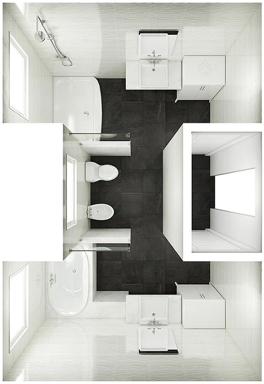Large Bathroom Floor Plan with 2 Access Doors