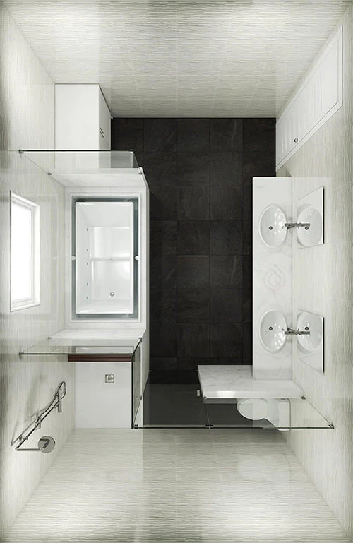 Large Bathroom Layout with Toilet Installed In the Corner