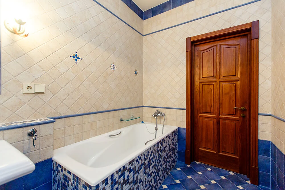 midnight blue bathroom wall