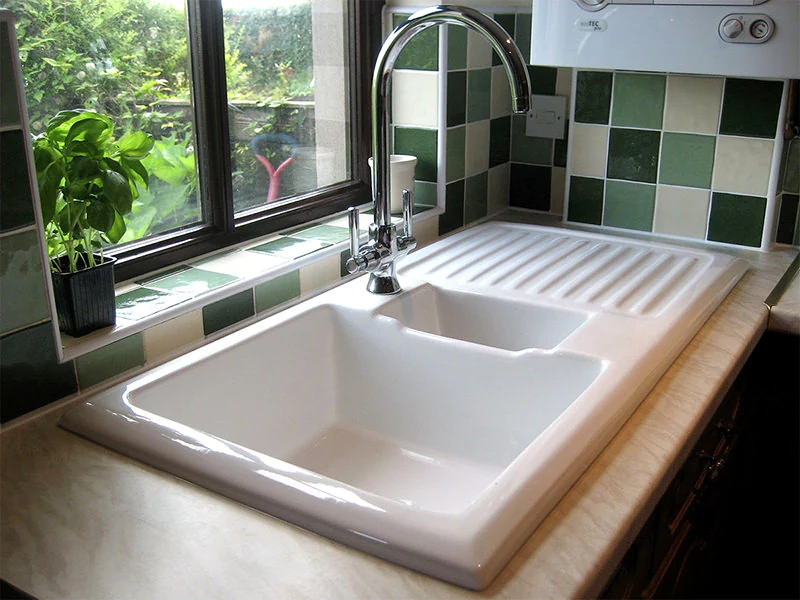 Rangemaster Ceramic Kitchen Sink White LH Drainer