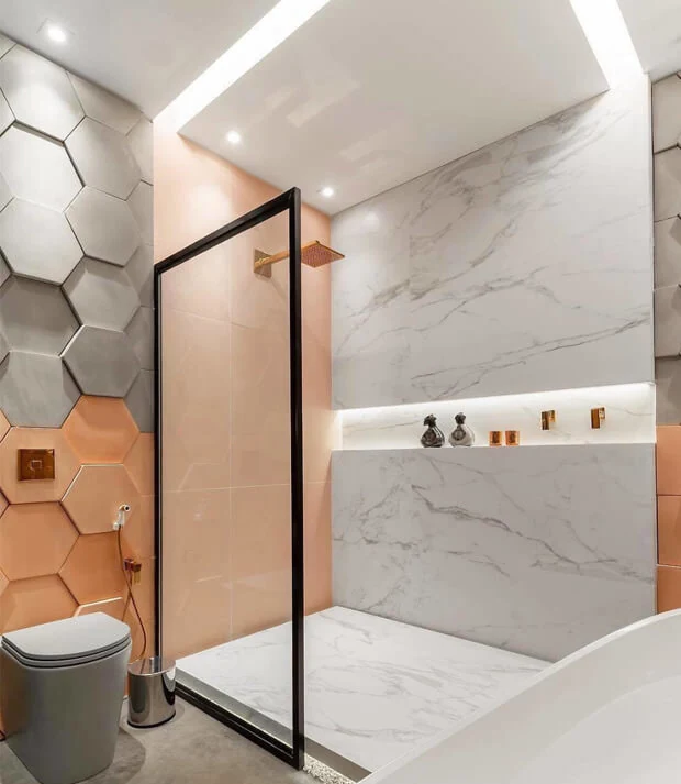 Grey and Orange Bathroom Tiles