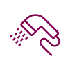 Handheld showerhead icon showing a detachable shower wand spraying water at an angle.
