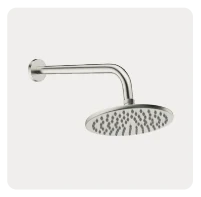 Brushed nickel shower head with a soft metallic finish designed to reduce visible fingerprints and watermarks.