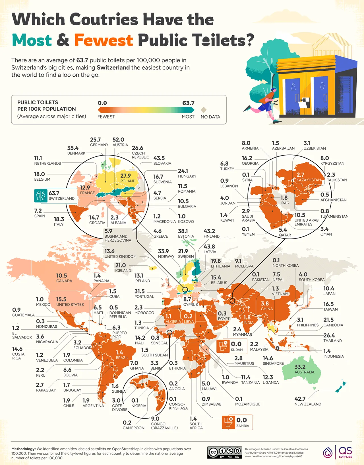 Which Countries Have the Most and Fewest Public Toilets