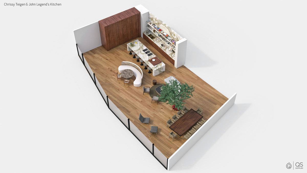 3D Floor Plan Render - Chrissy Teigen & John Legend