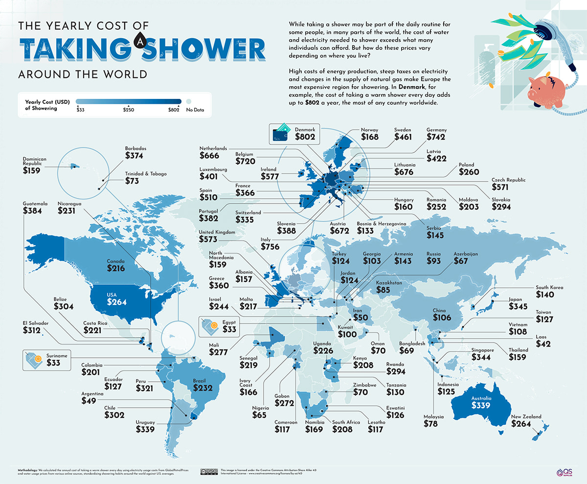 Cost of Shower World Map