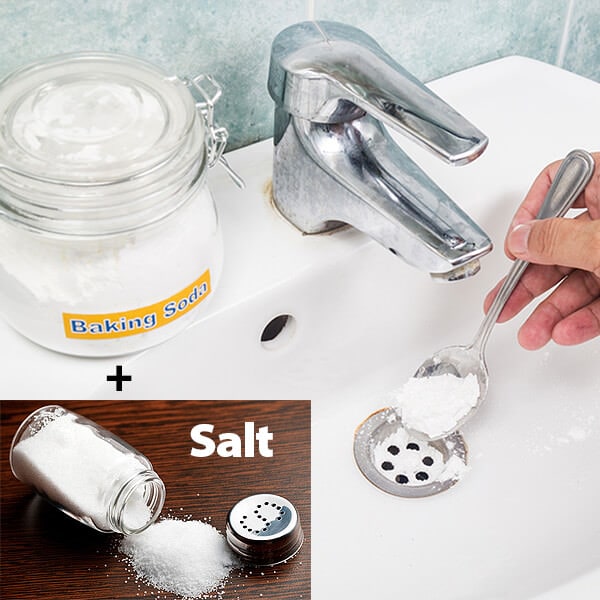 Using baking soda and salt to unclog a drain