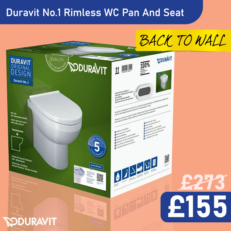 Duravit No.1 Floor Standing 370 x 480mm Rimless WC Pan And Seat