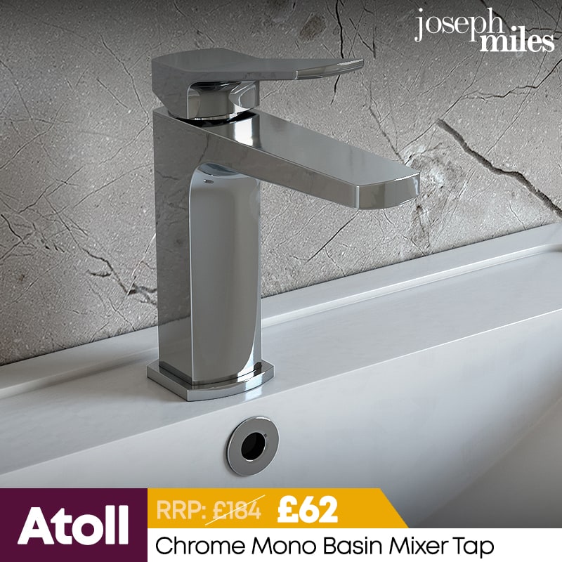 Joseph Miles Atoll Deck Mounted Chrome Mono Basin Mixer Tap - Flat Handle and Sprung Waste