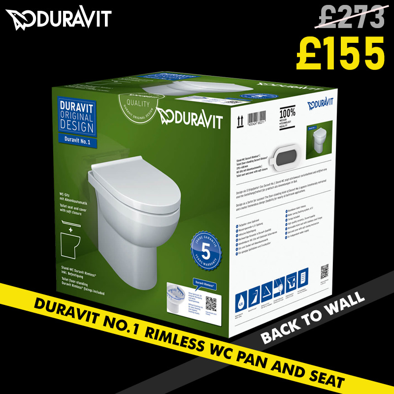 Duravit No.1 Floor Standing 370 x 480mm Rimless WC Pan And Seat