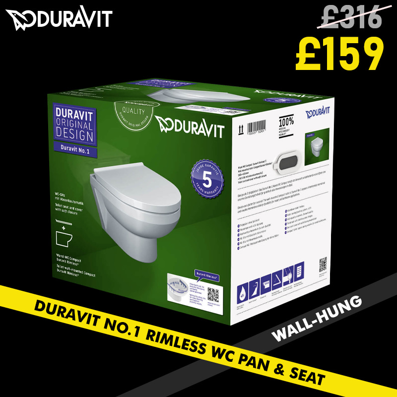 Duravit No.1 370 x 540mm Wall Mounted Rimless WC Pan And Seat