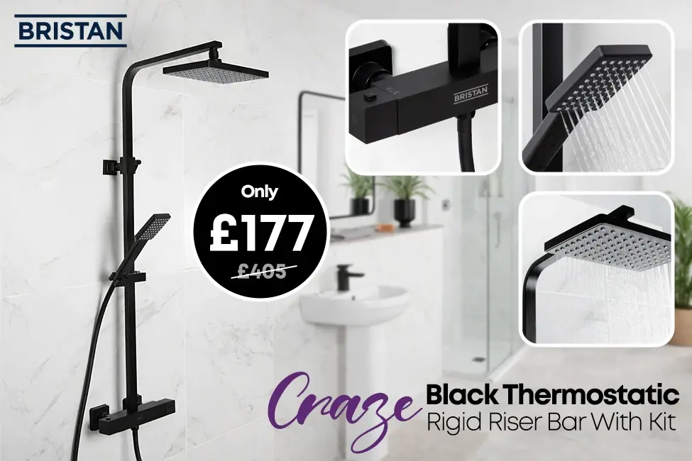 Bristan Craze Black Finish Thermostatic Rigid Riser Bar With Kit