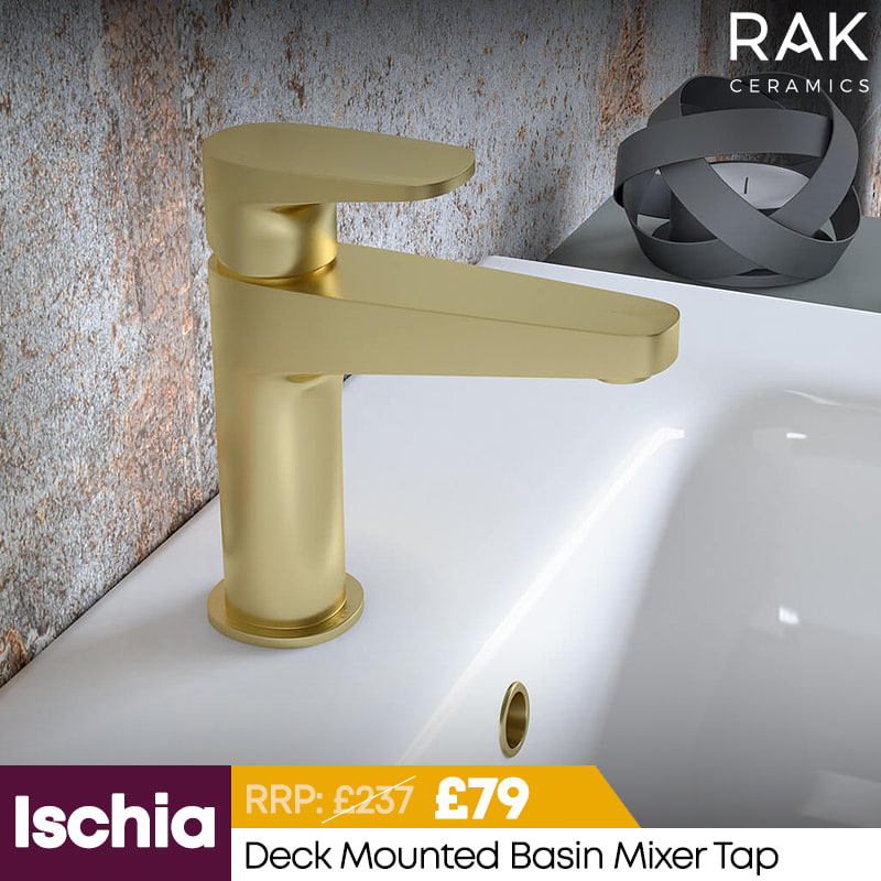 RAK Ischia Deck Mounted Chrome Basin Mixer Tap - Flat Lever Handle