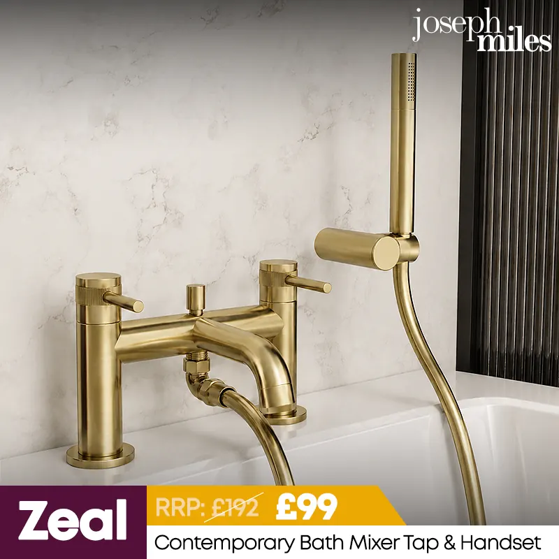 Joseph Miles Zeal Contemporary Bath Mixer Tap with Shower Handset - Fluted Stick Handles