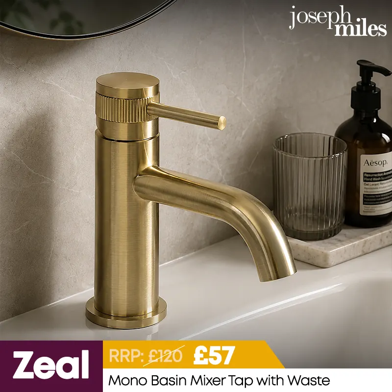 Joseph Miles Zeal Mono Basin Mixer Tap with Waste - Fluted Stick Handle - Deck Mounted