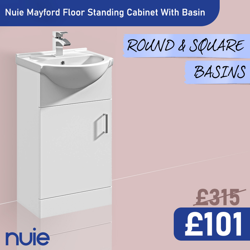 Nuie Mayford 450mm Wide Floor Standing White Cabinet With Basin