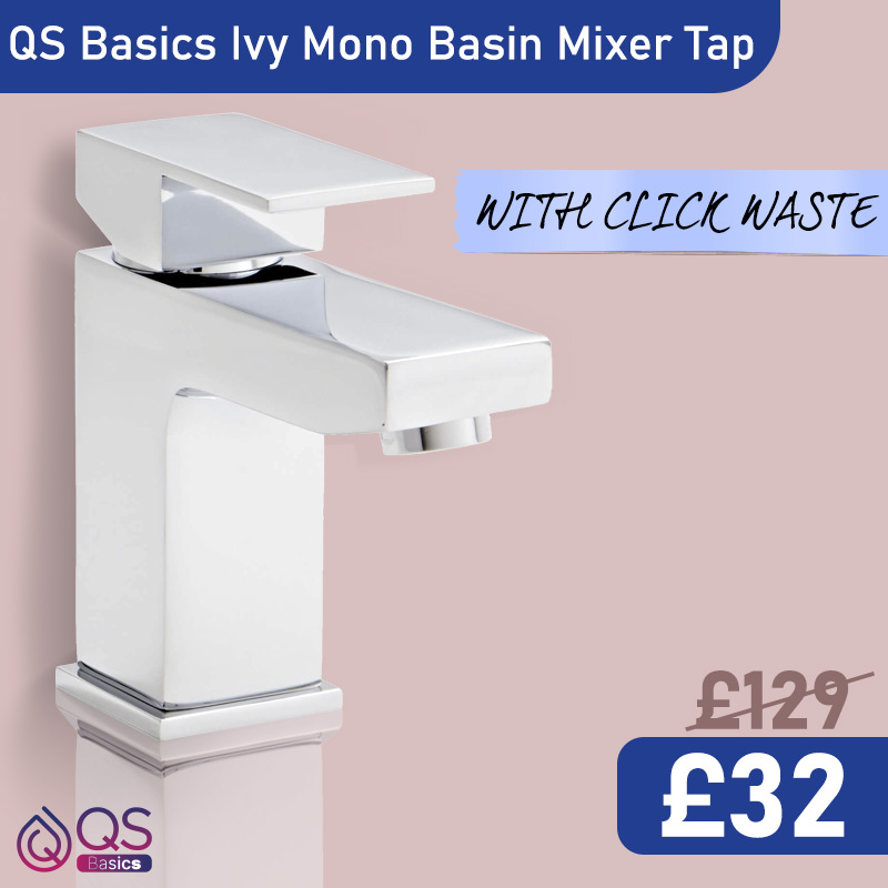 QS Basics Ivy Chrome Mono Basin Mixer With Click Waste