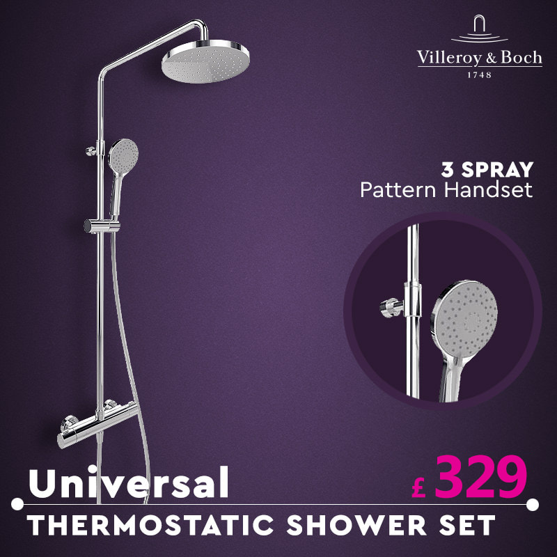 Villeroy And Boch Universal Thermostatic Shower Set With 3 Spray Pattern Handset