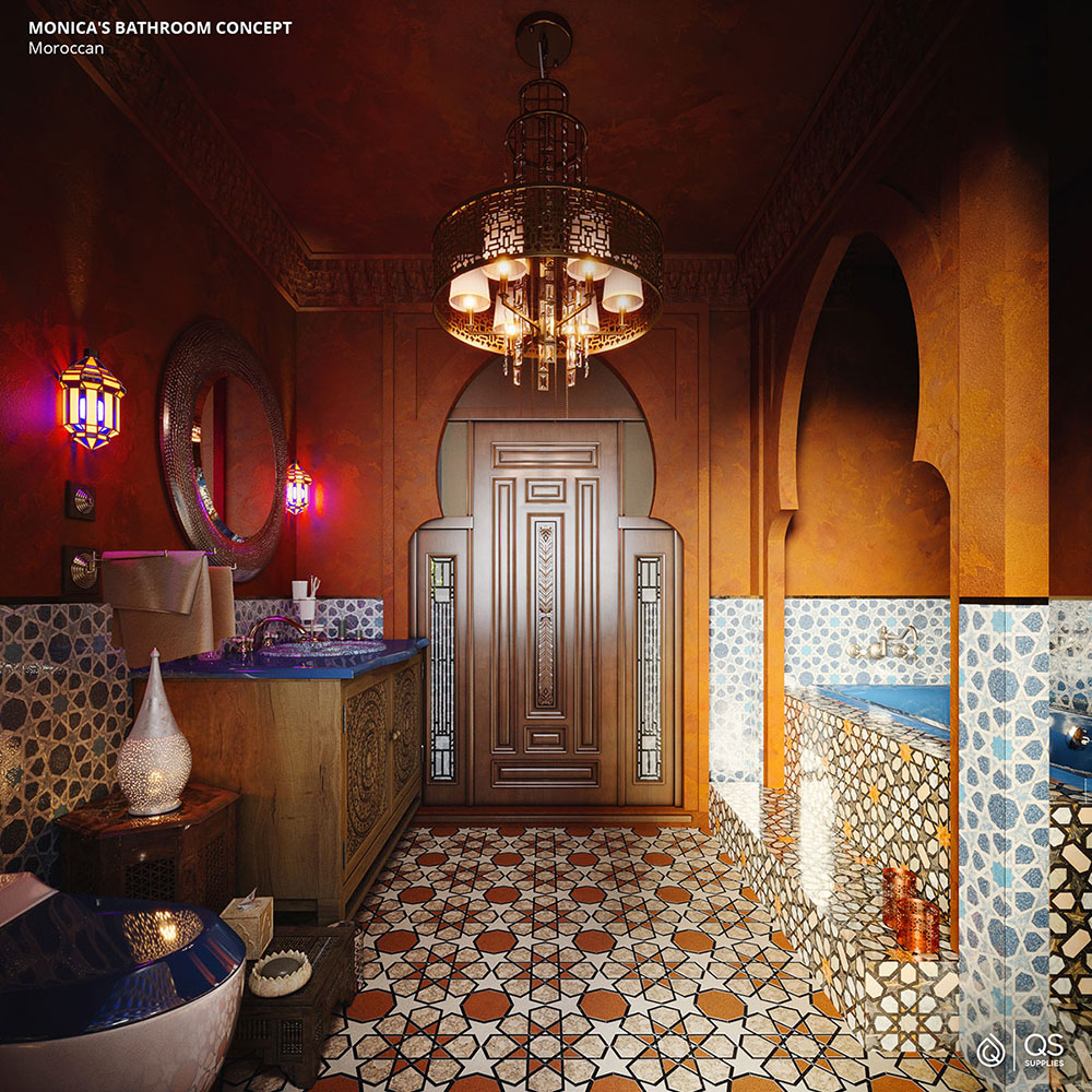 The One Where Monica Redesigns Her Bathroom - Moroccan Design Front View QS Supplies Version