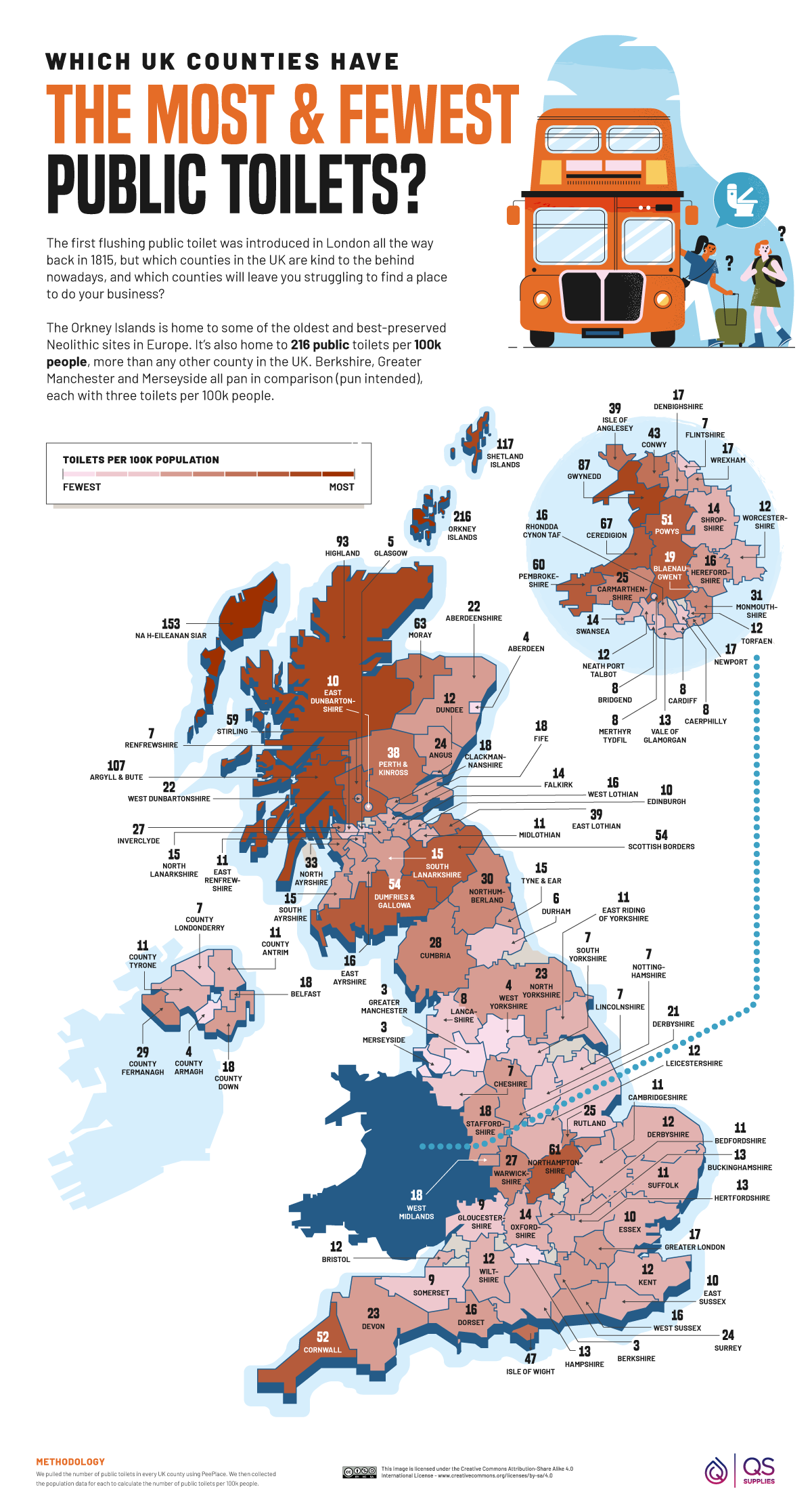 The Public Toilet Index UK Counties Map