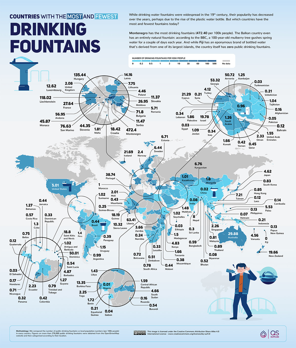 The Countries With The Most and Fewest Drinking Fountains